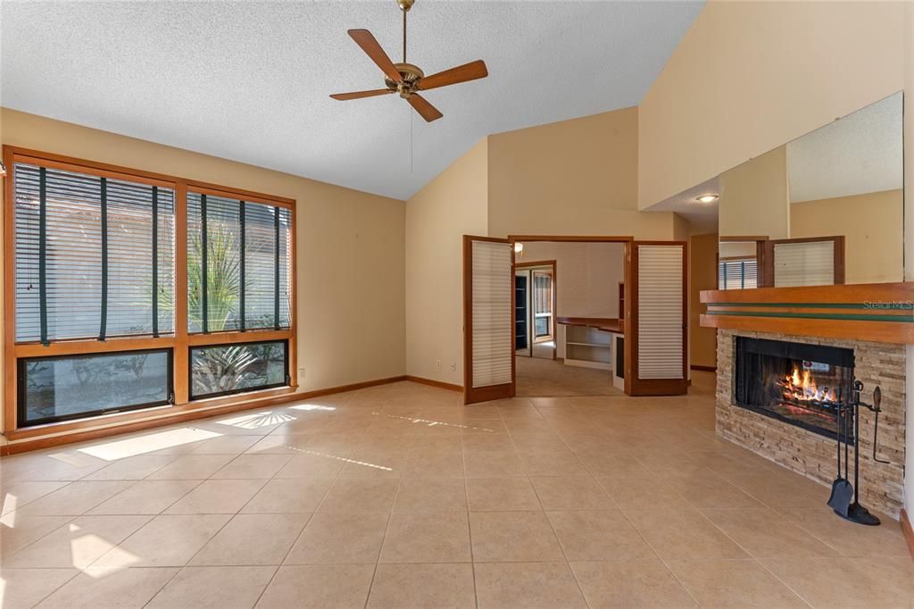 Family Room with Double Sided Fireplace