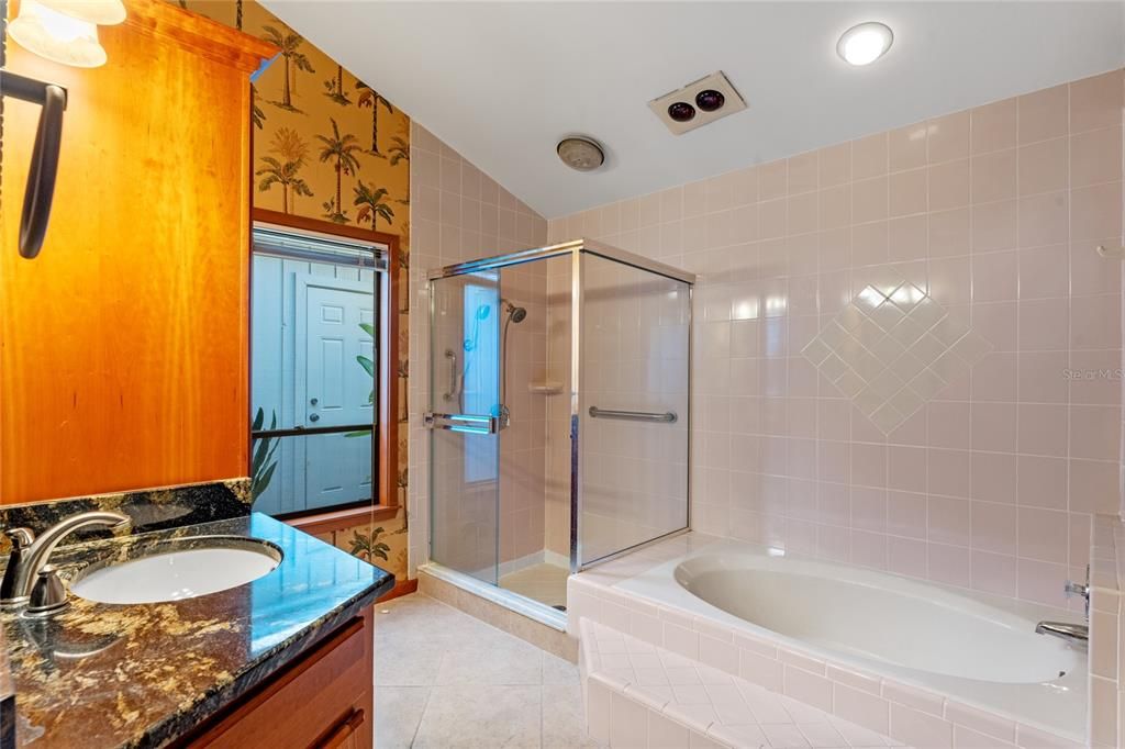 Primary Bathroom Shower and Tub Area