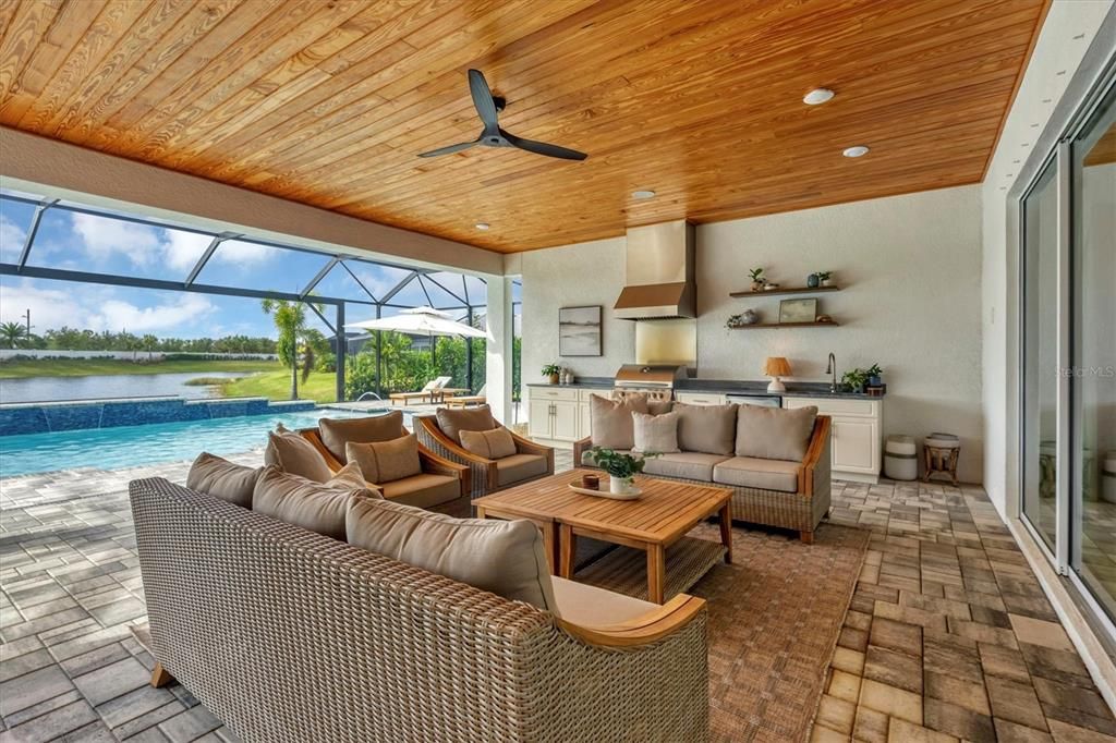 Outdoor Kitchen + Living Area on the Spacious Lanai