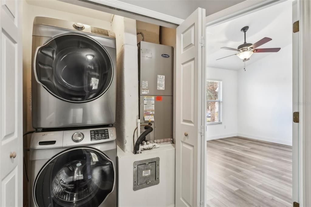 Laundry closet conveniently located upstairs next to the bedrooms.  Full size washer and dryer convey in the sale.