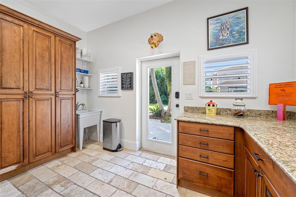 Mudroom with utility sink and backyard access