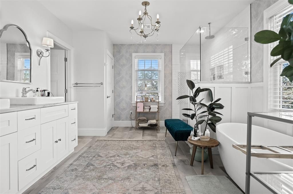 Large Primary Bathroom with separate Shower and Soaking Tub