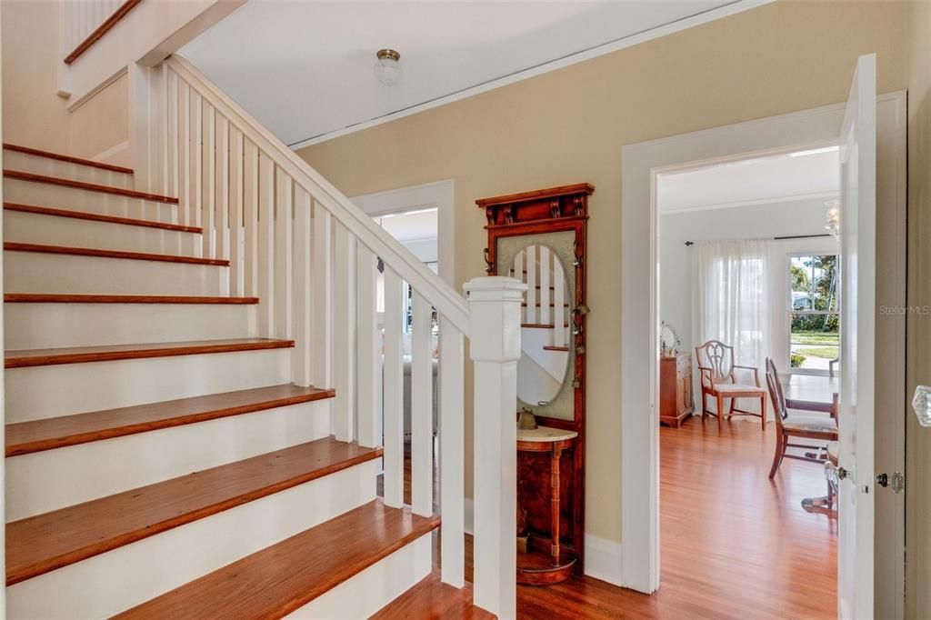 Original hardwood treads and handrails have stood the test of time