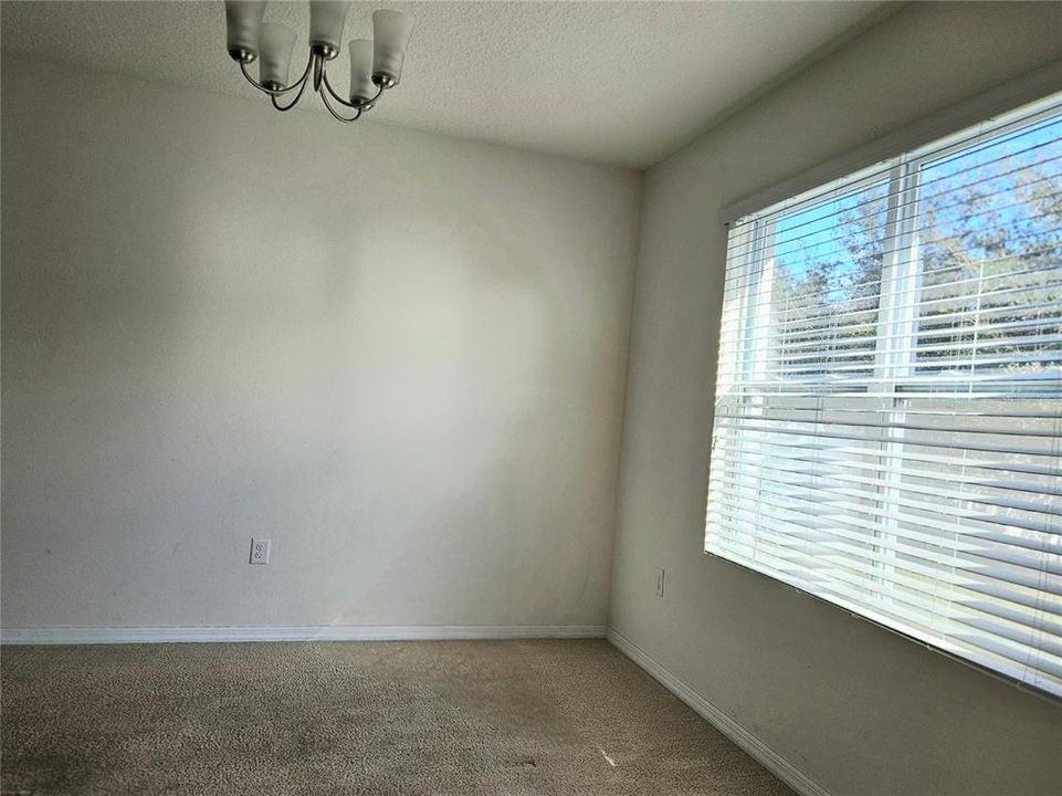 Dining room window overlooking large yard