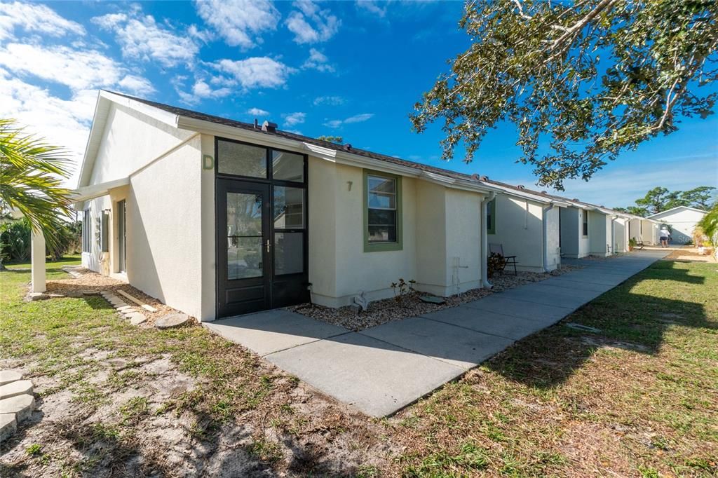 Sidewalks along the front of the building allow easy access.