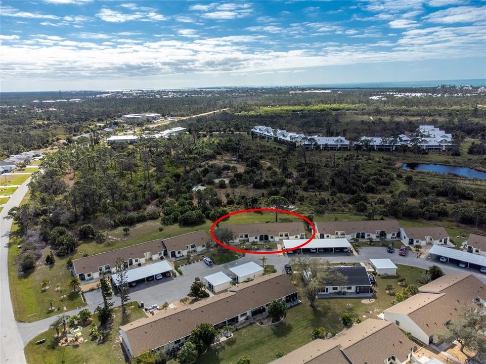 Aerial view of property showing location in the community.