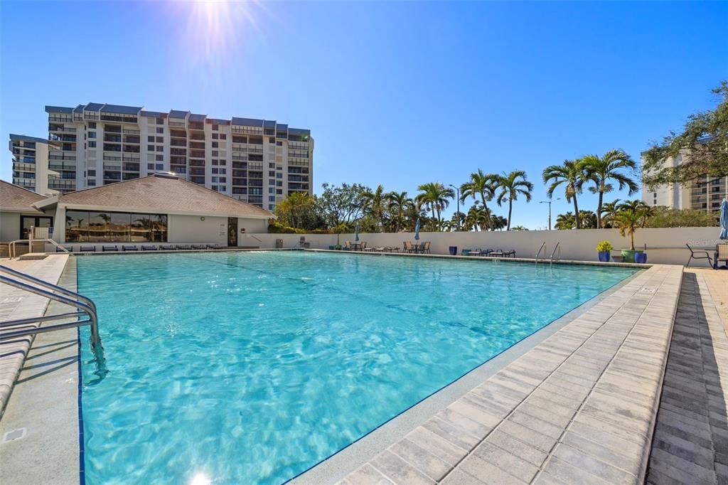 Heated pool and spa next to the clubhouse