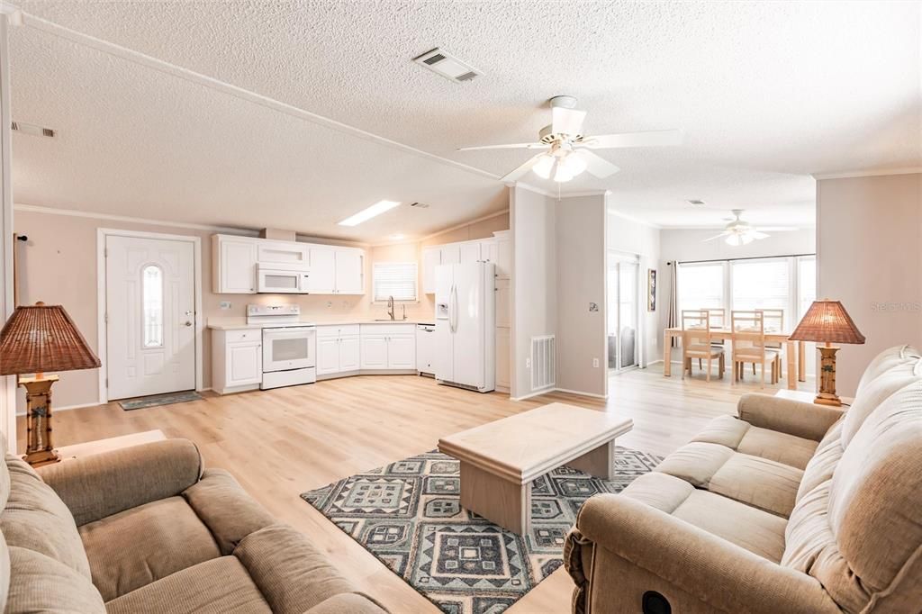 Kitchen, Living and Dining areas