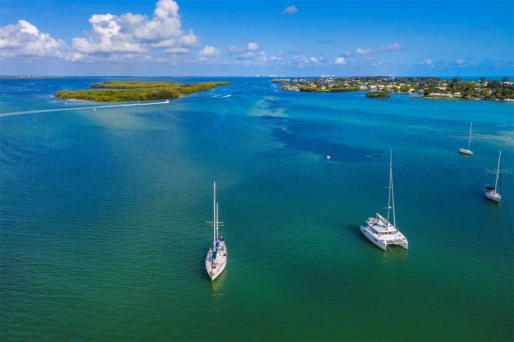 Beautiful Sarasota Bay where boating, fishing, kayaking and paddle boarding are just a short stroll away