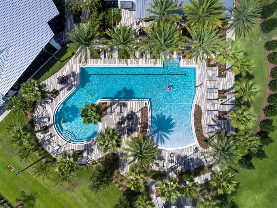 Aerial of community area with pool