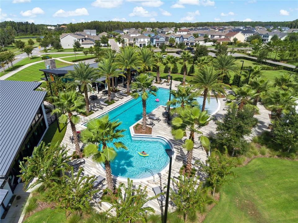 Aerial of community area with pool