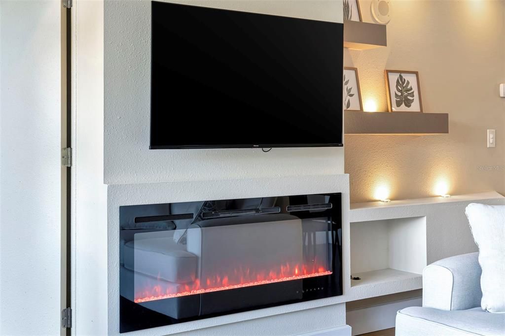 Electric fireplace and entertainment center built-in