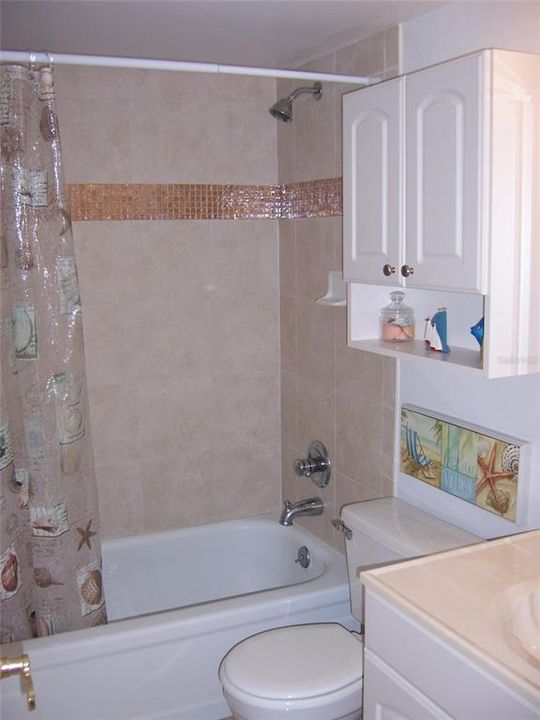 Guest bathroom - tub shower combo.