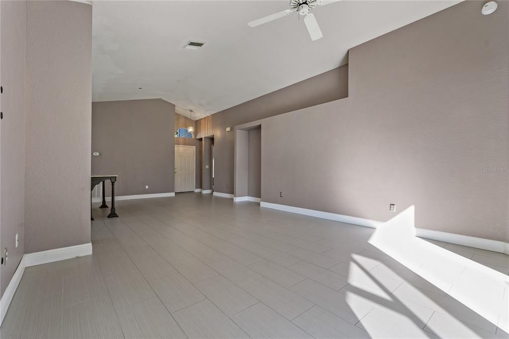 Living Room with Plank Tile Flooring