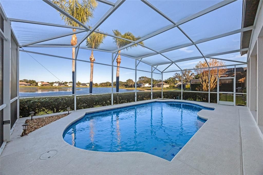 BackyardFully fenced with decorative aluminum fencing for privacy and style.Relax in the covered lanai, perfect for shade and outdoor entertaining.Updated pool with modern glass tile and a resurfaced pebble finish.Rescreened pool enclosure with noseeum-resistant screens for added comfort.Tranquil setting with no rear neighbors and stunning lake views.