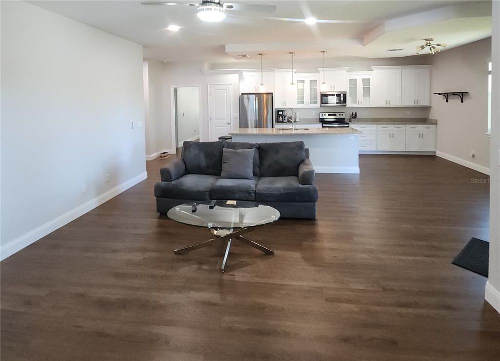 family room, kitchen, and dining room