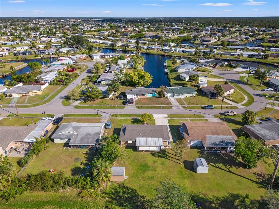 aerial of home and neighborhood