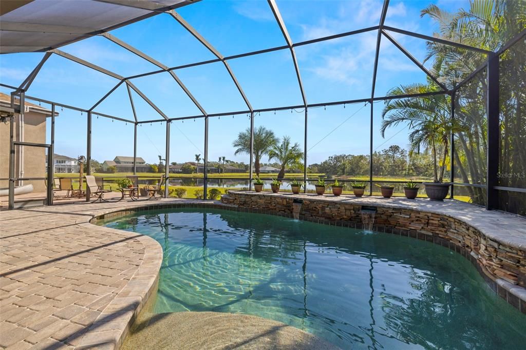 Pool overlooking lake view