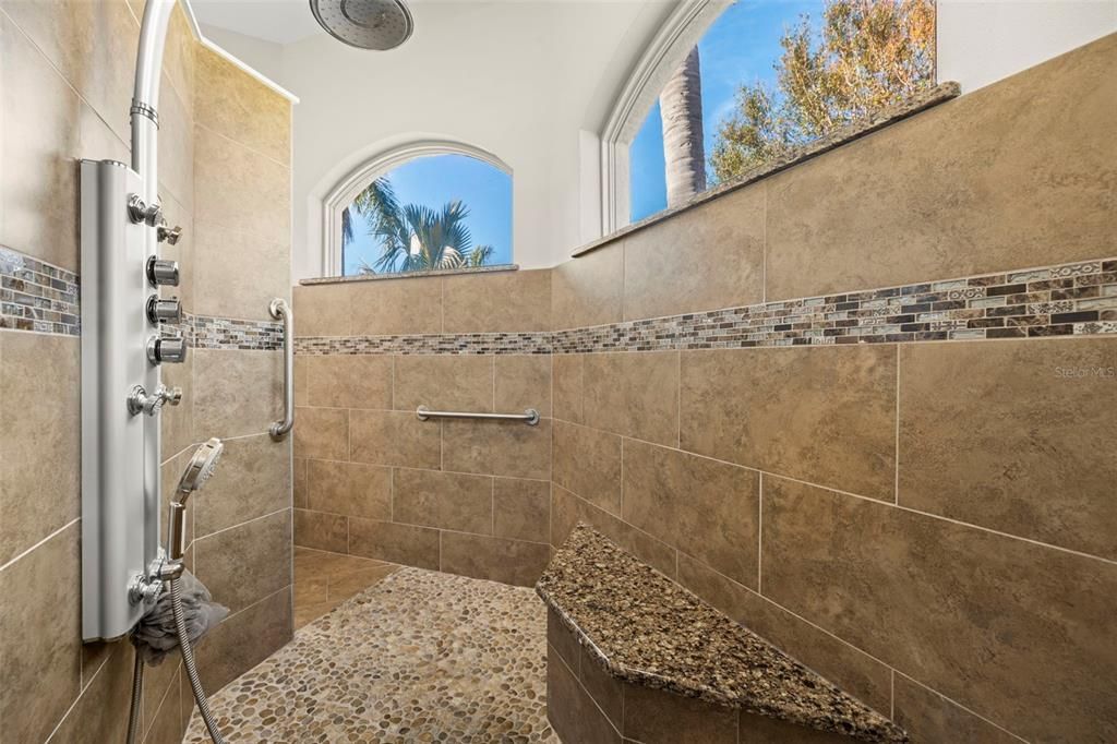 Walk-thru shower stall