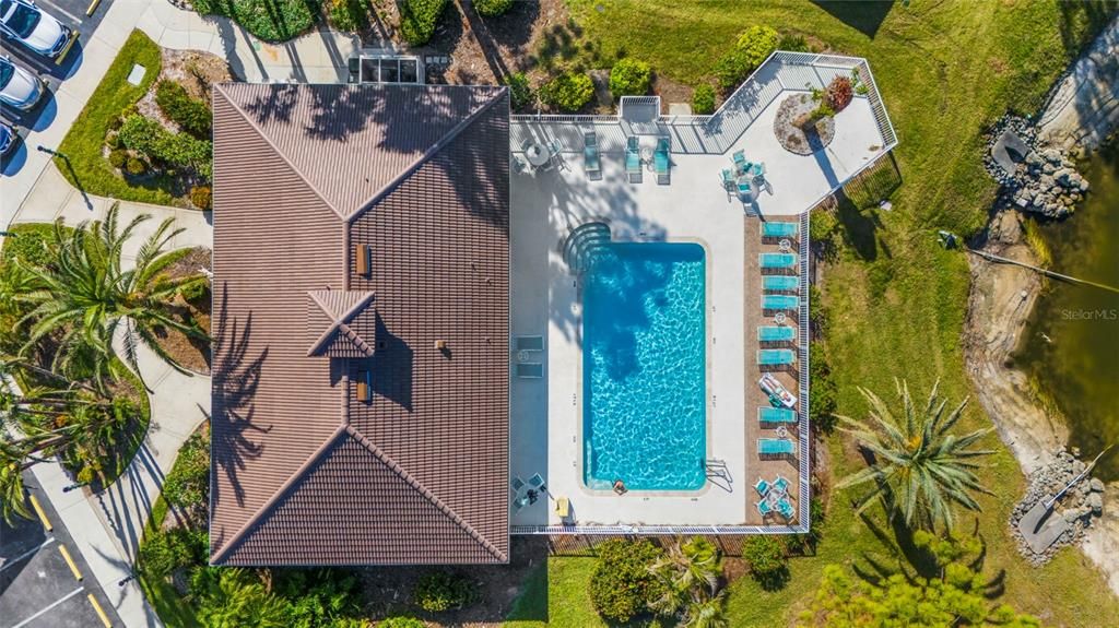 Aerial view of Bobcat Villas Clubhouse & Pool just steps from home