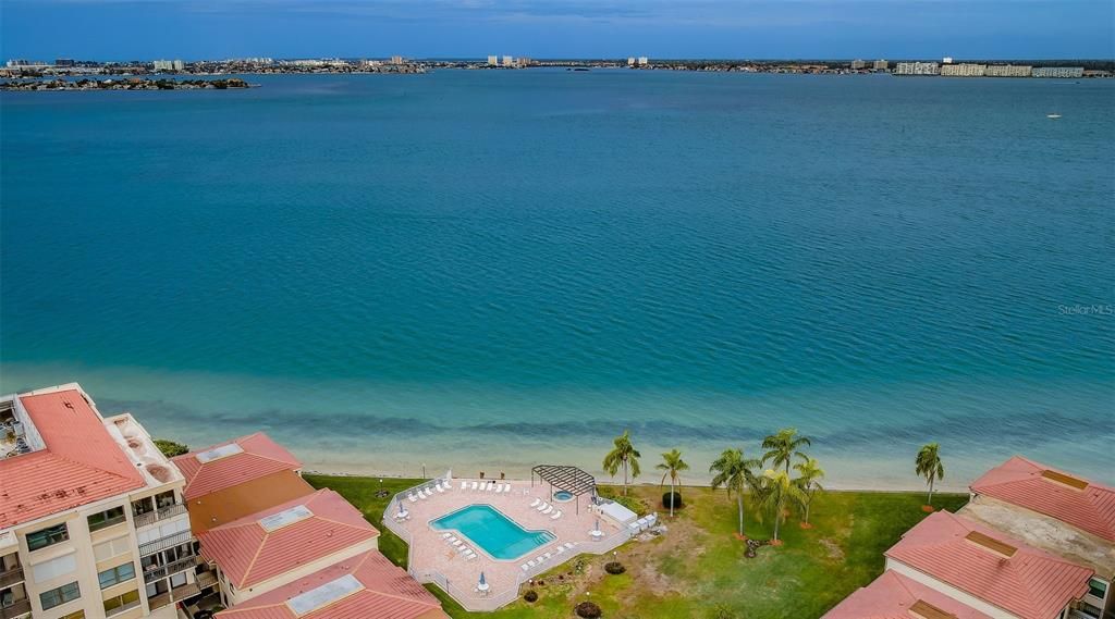 Aerial view of the heated pool & spa