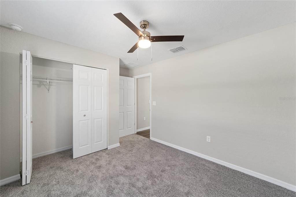 Ceiling fan, soft carper and blinds included