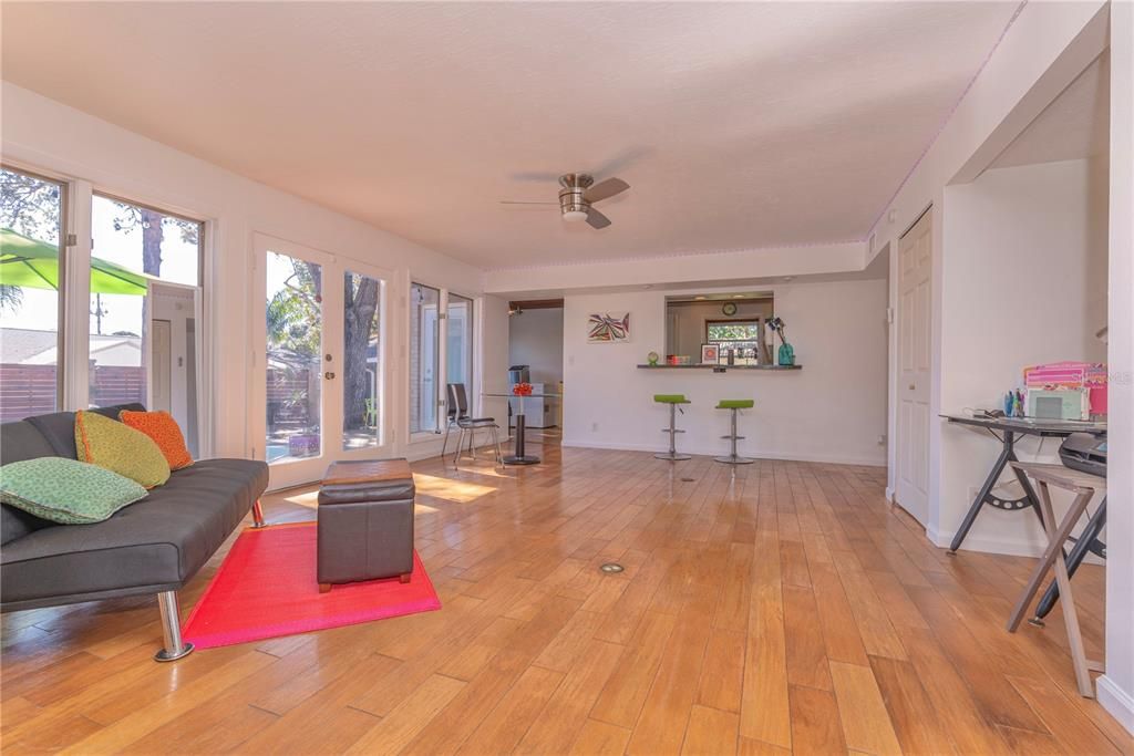 Family room looking toward kitchen and dinette.