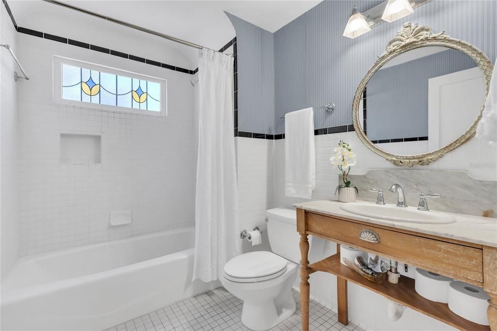 Primary Bathroom with Stained Glass Windowl