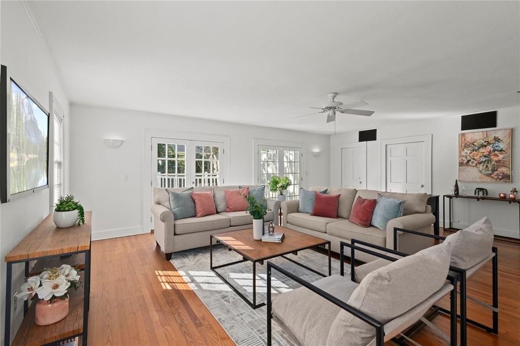 Family room gives access to the deck and backyard.