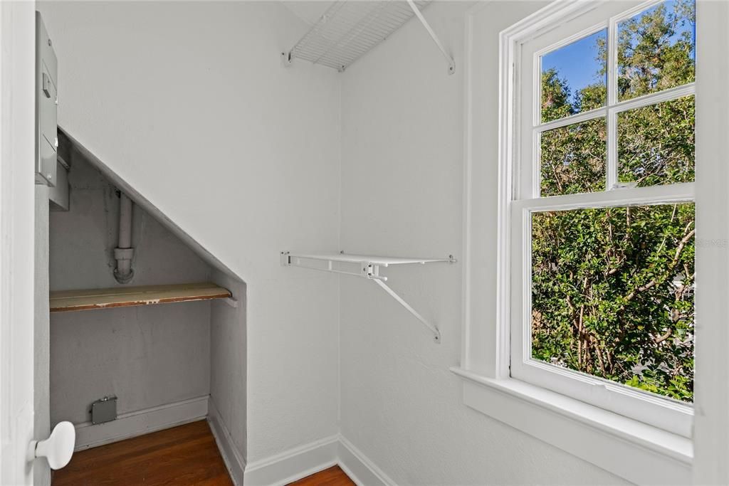 Upstairs storage closet.