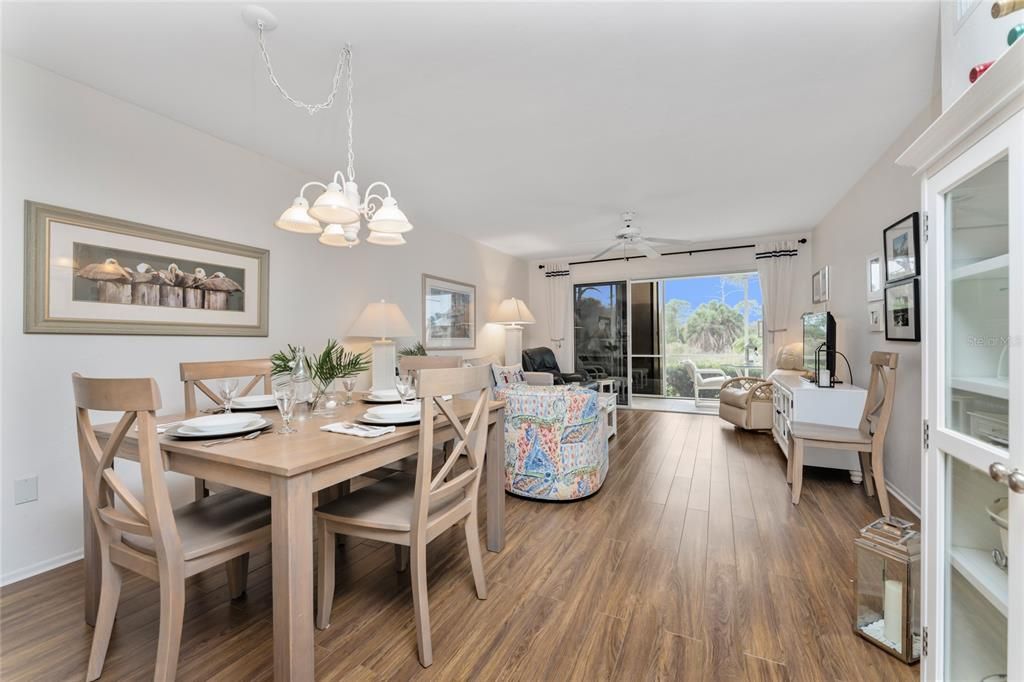 View through dining and living area out to the lanai