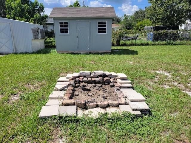 firepit and shed