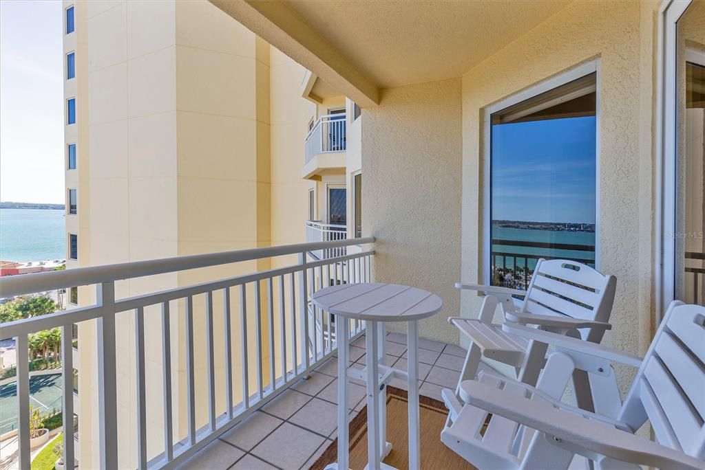 East facing balcony off of the kitchen and dining.