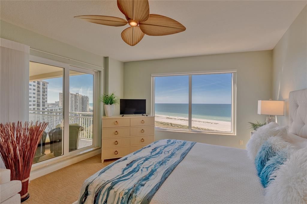 Primary bedroom with wide open Gulf views