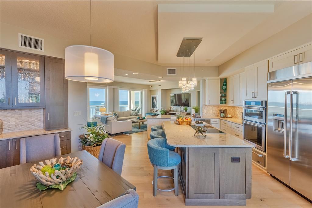 Kitchen with views of the water on the East and West