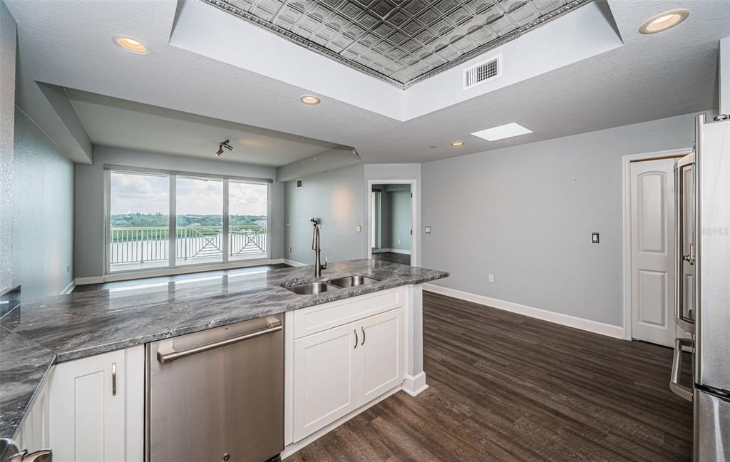 Looking out over the breakfast bar into the Living Room