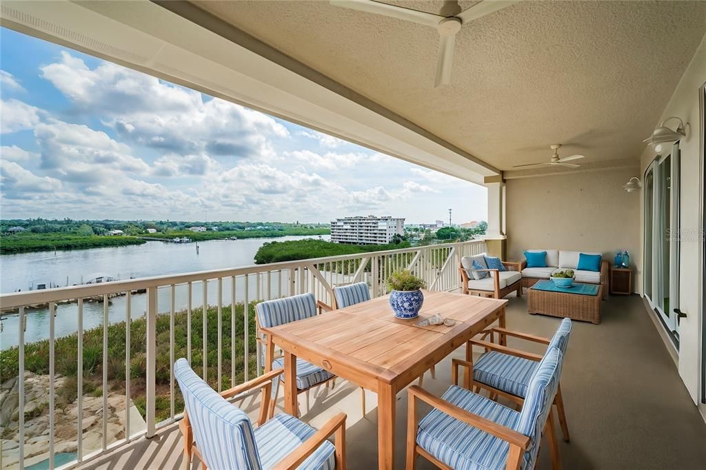 Virtually staged Balcony overlooking the water!