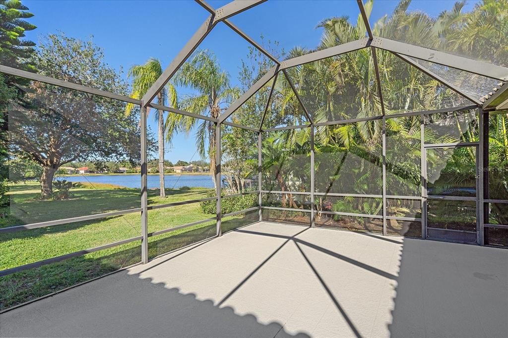 Screened lanai with lake view