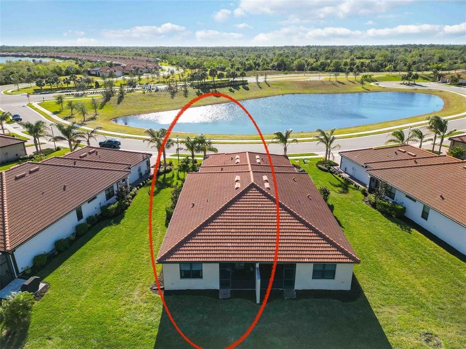 Overhead photo of water view in front of home