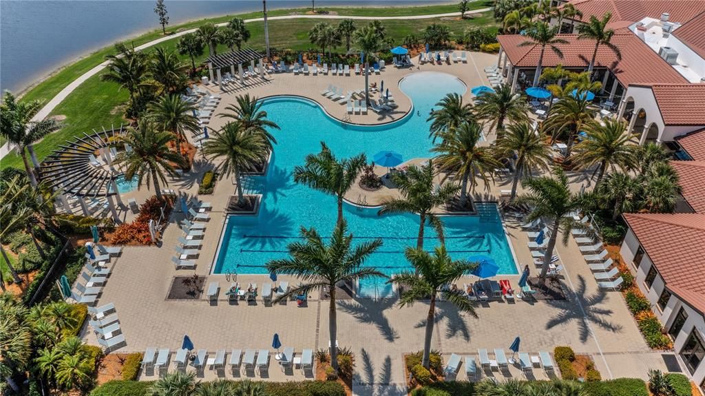 Resort style pool with plenty of seating