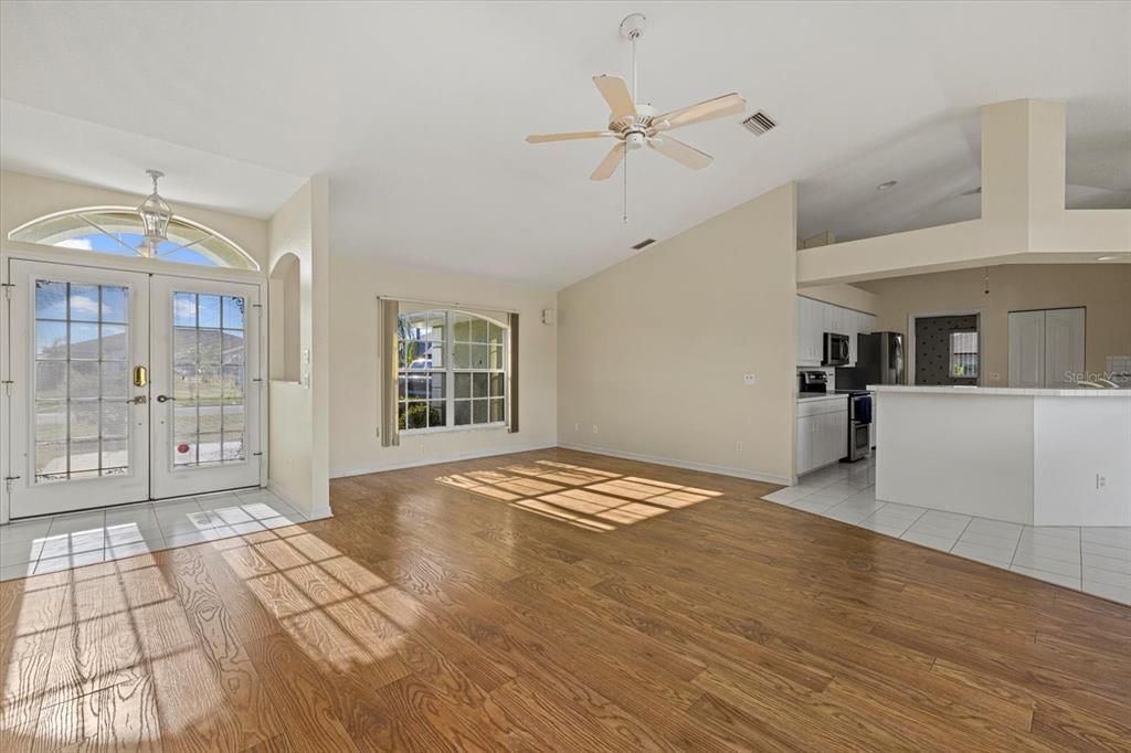 Front Door, Living Room and Kitchen