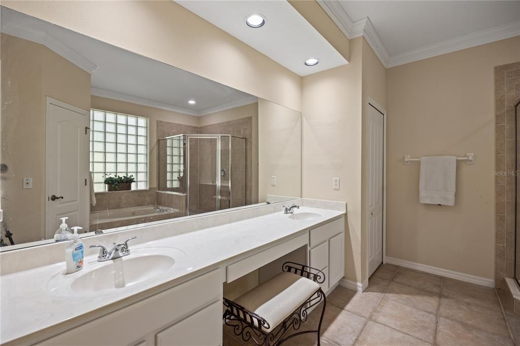 dual sinks and vanity area