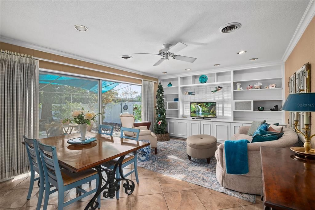 Family room with built-in cabinetry