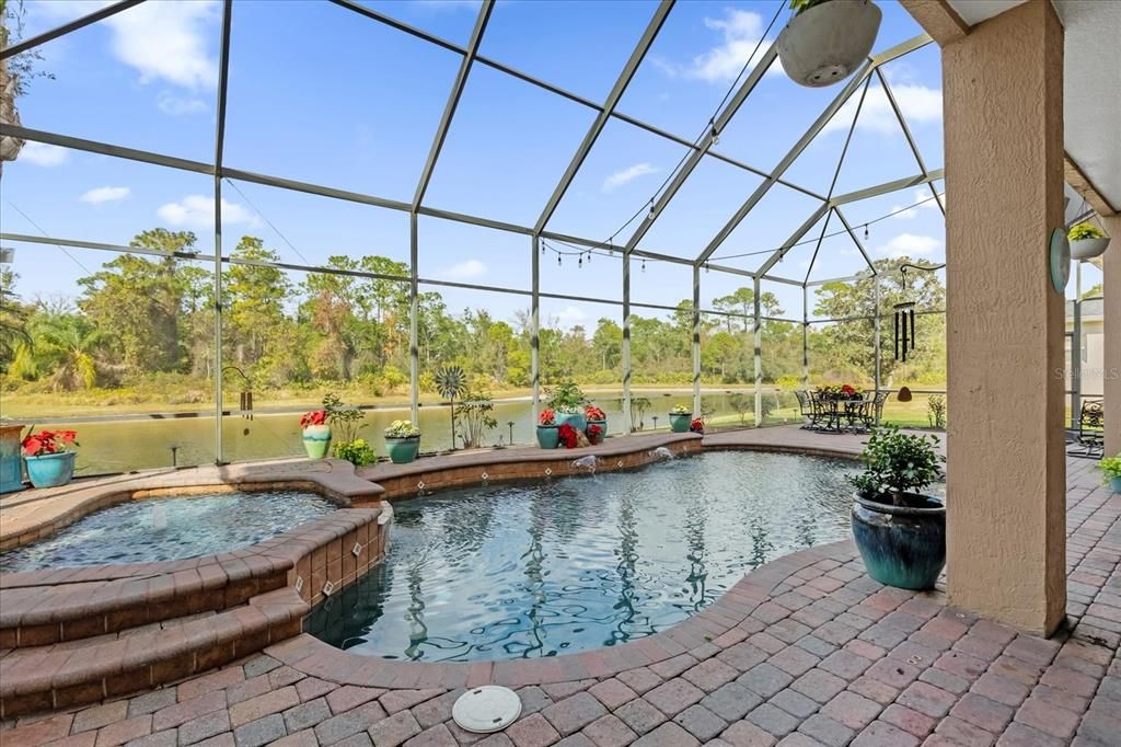 Jacuzzi and pool with view of the lake and the conservation forest.