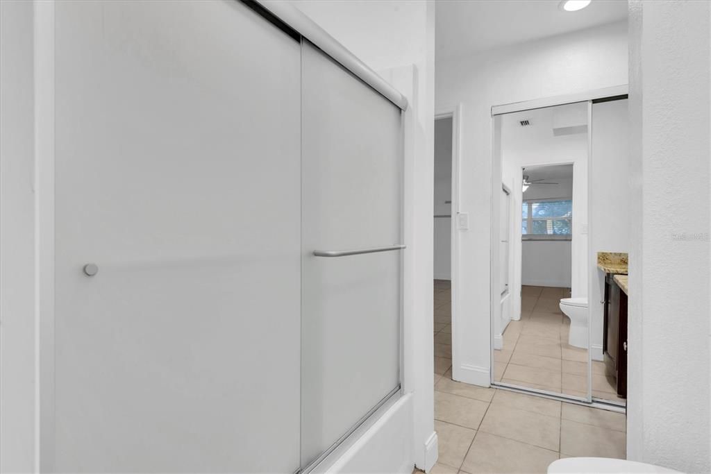 Full bathroom, the vanity has granite counter tops, large closet with ample storage.