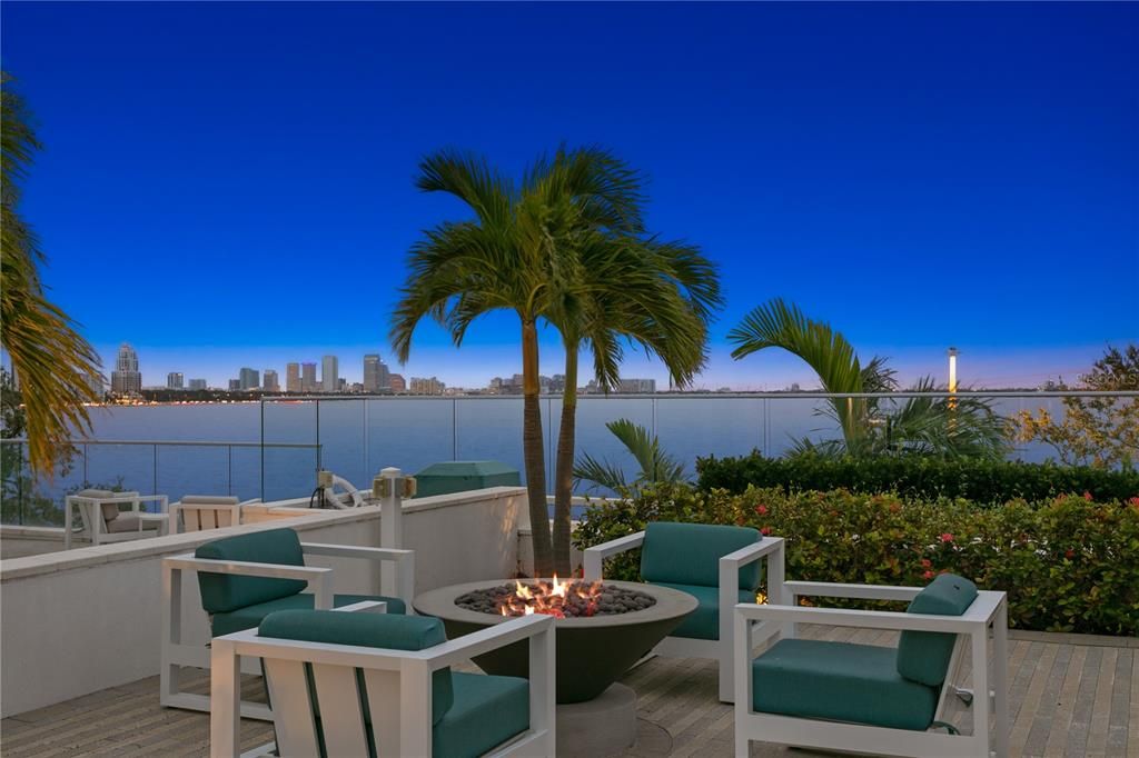 Imagine an evening by the fire overlooking Bayshore and downtown