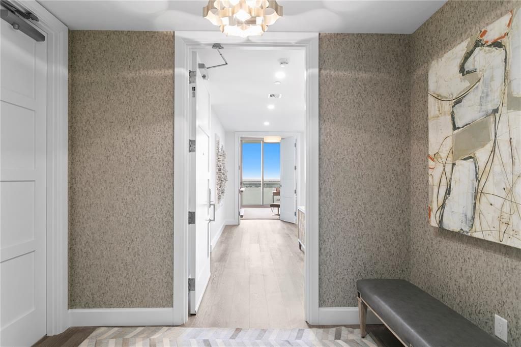 Take one of the high speed elevators to the private elevator lobby entrance for your home