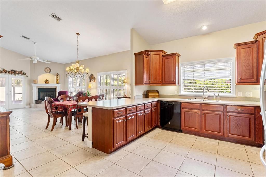 Kitchen overlooks dining and living room