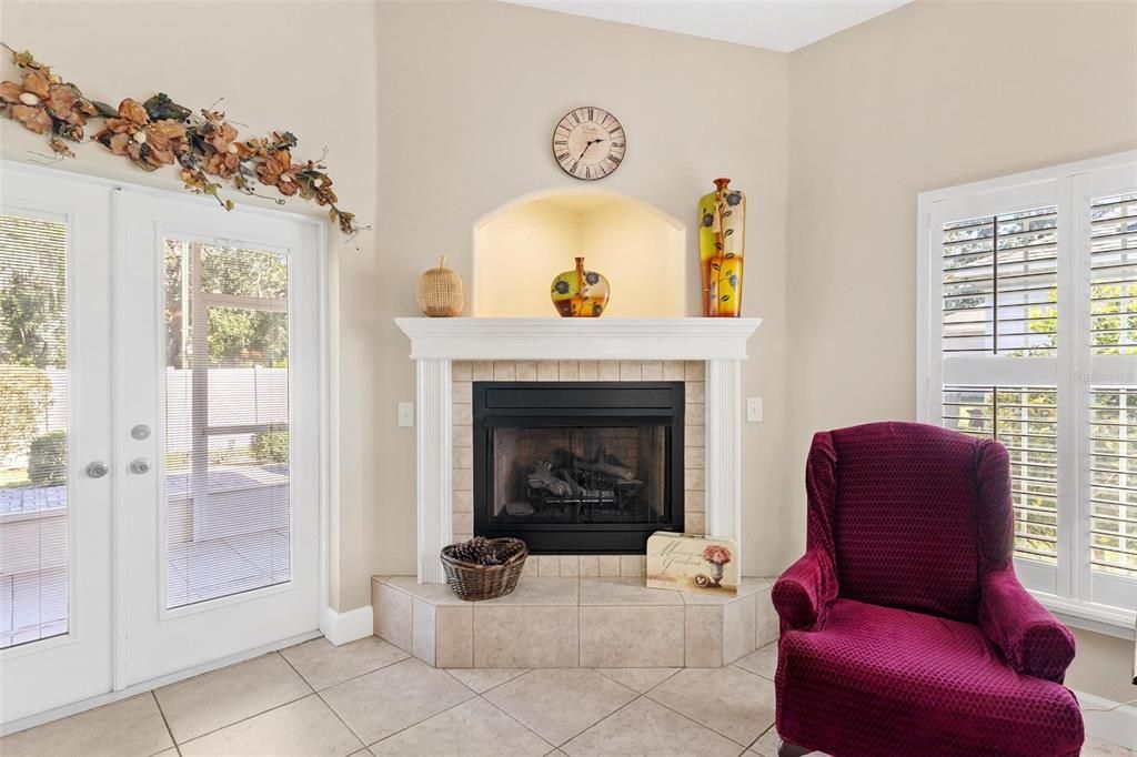 Living Room features gas burning fireplace.