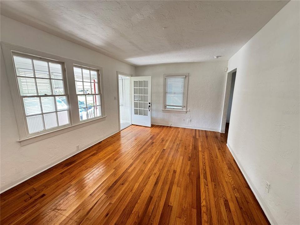 Family Room with original hardwood floors